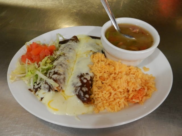 Chicken Mole Enchilada Plate.
